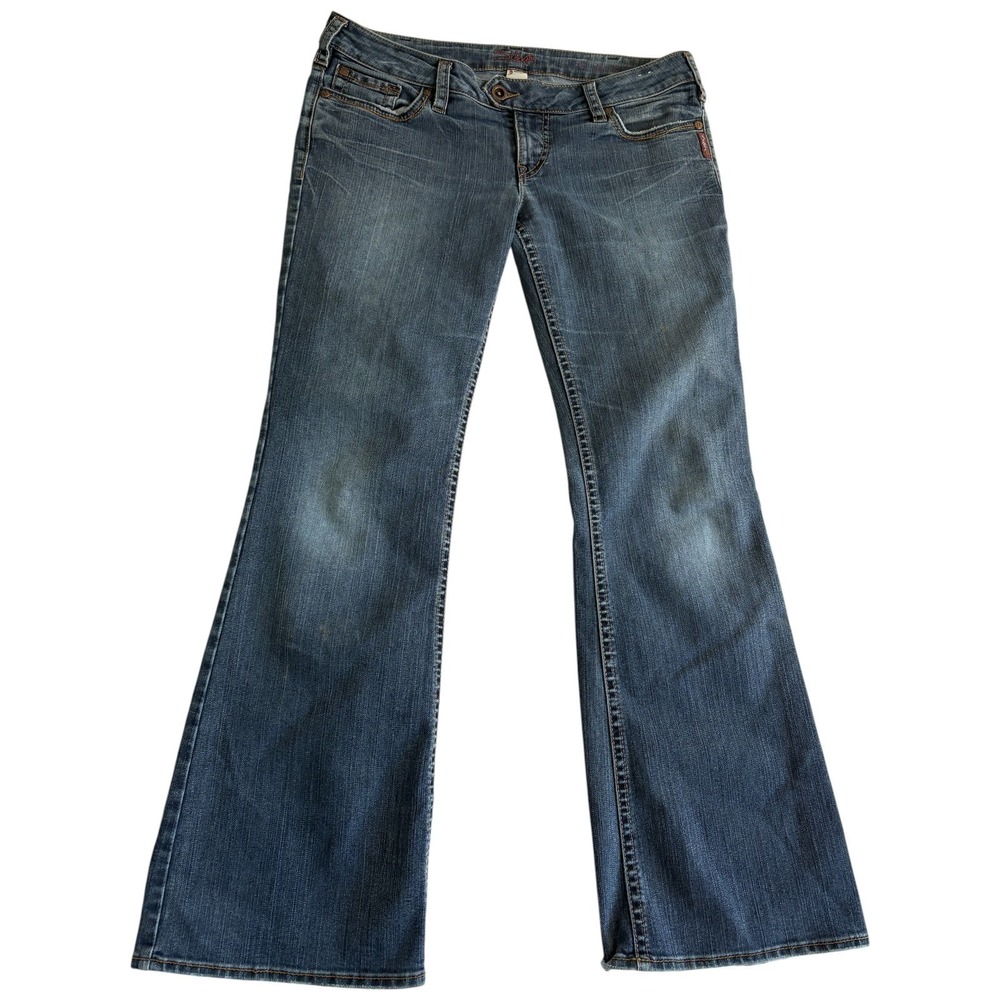Silver Co. Bootcut Jeans Mens 35x33.5 Blue Denim Whiskers Detail Medium Wash